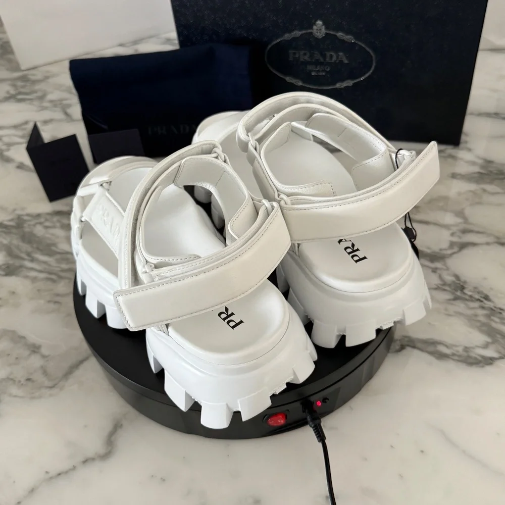 Prada 2x3077 Nappa Sport White Leather Men's Sandal, US 10.5 (UK-9.5)